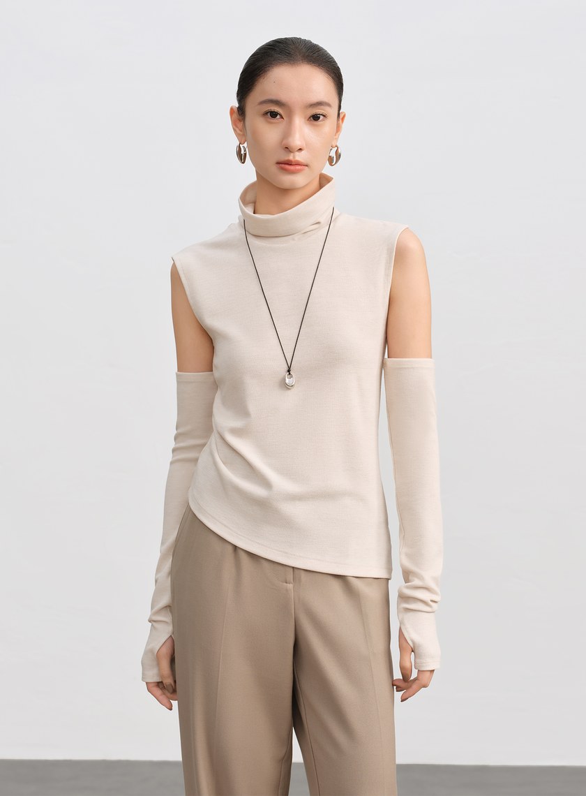 高領無袖可拆卸袖套上衣