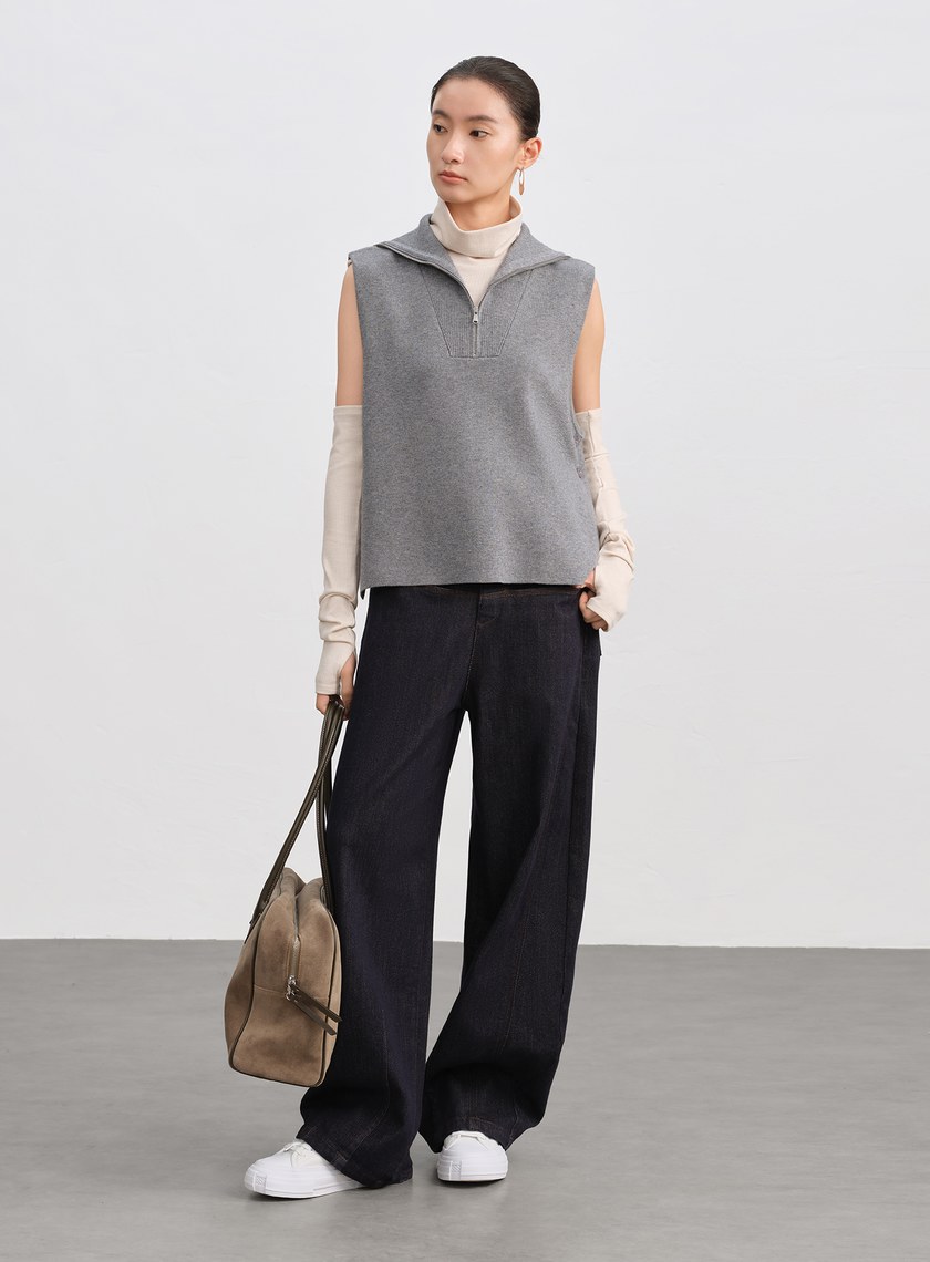 高領無袖可拆卸袖套上衣