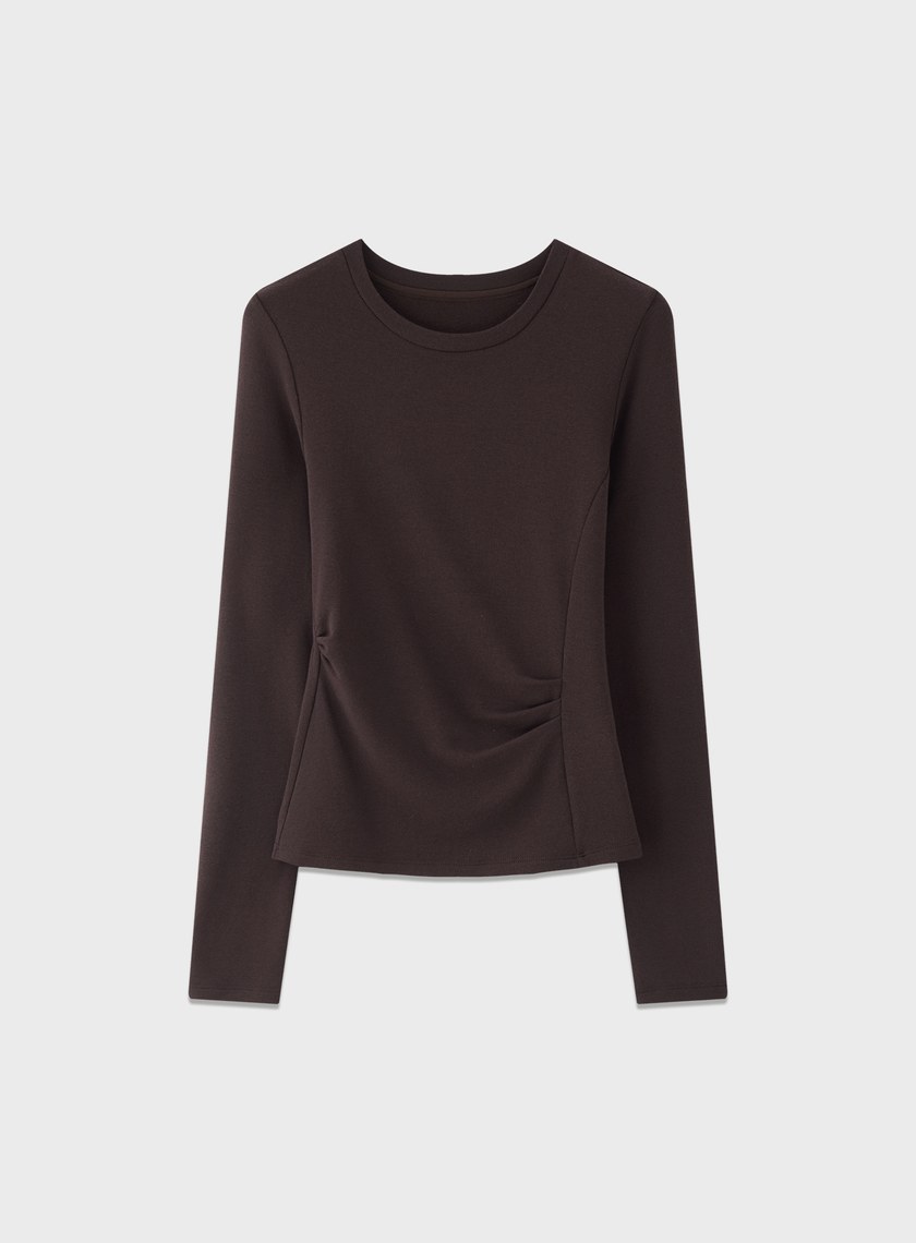 不對稱抓褶圓領發熱上衣