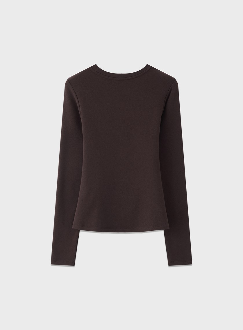 不對稱抓褶圓領發熱上衣