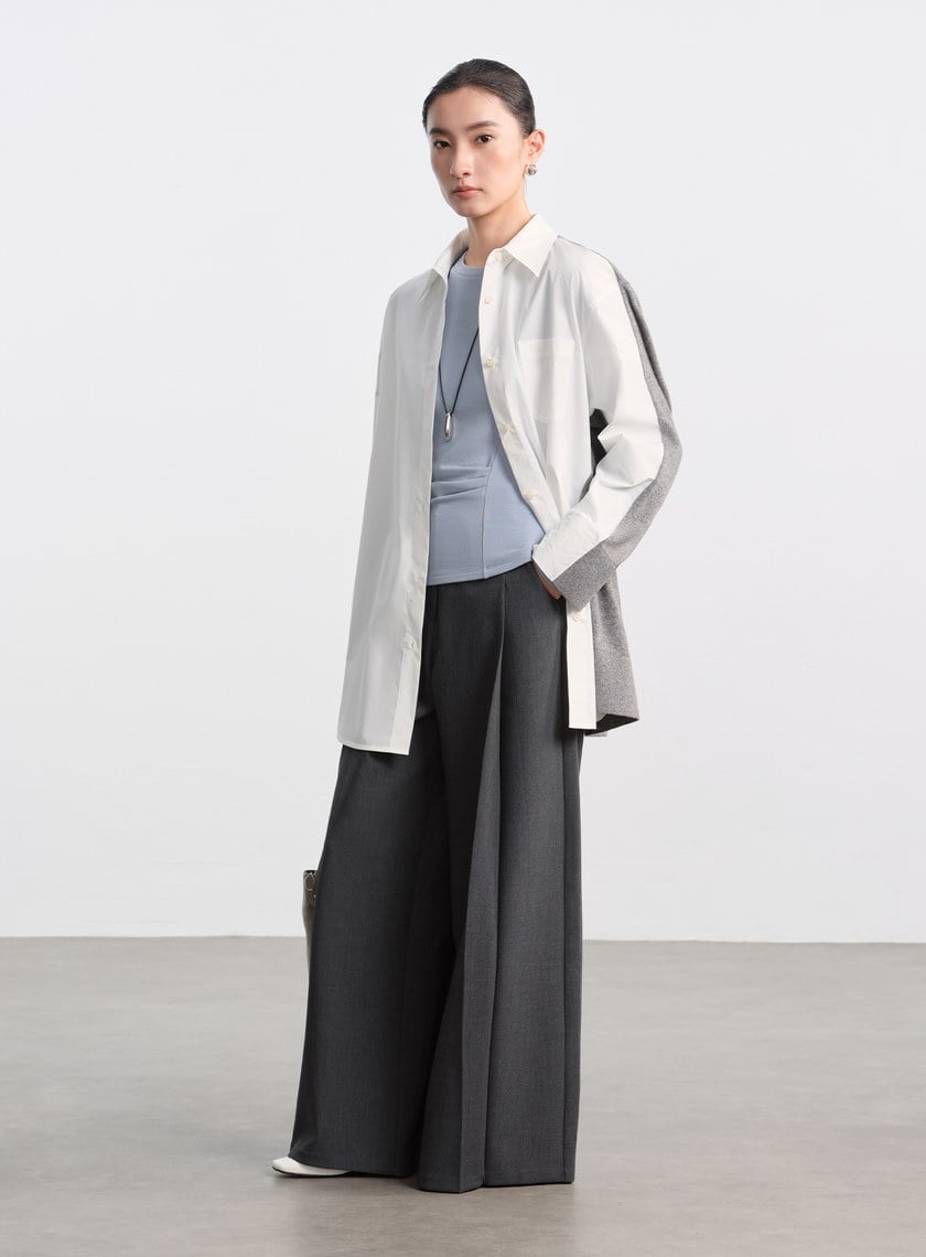 不對稱抓褶圓領發熱上衣