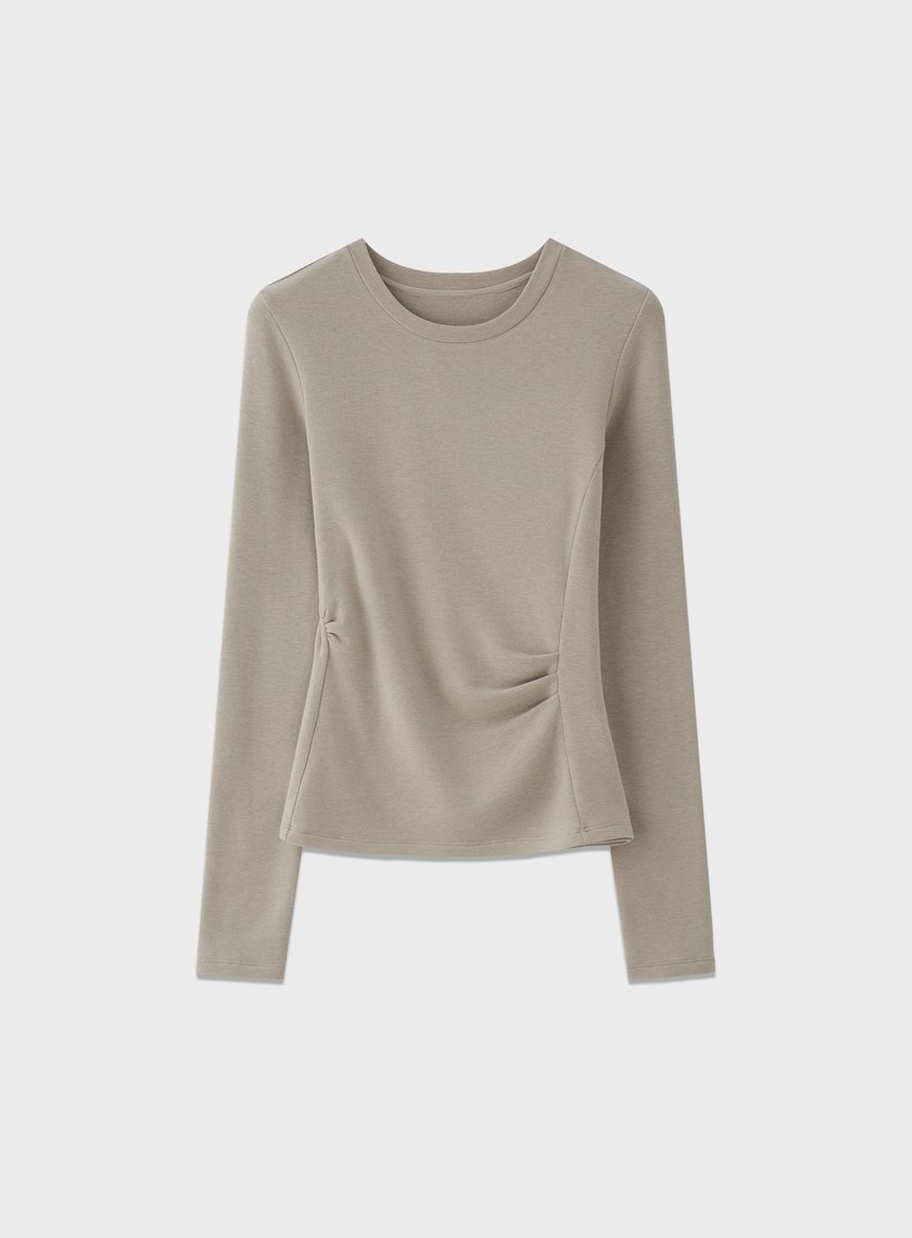 不對稱抓褶圓領發熱上衣