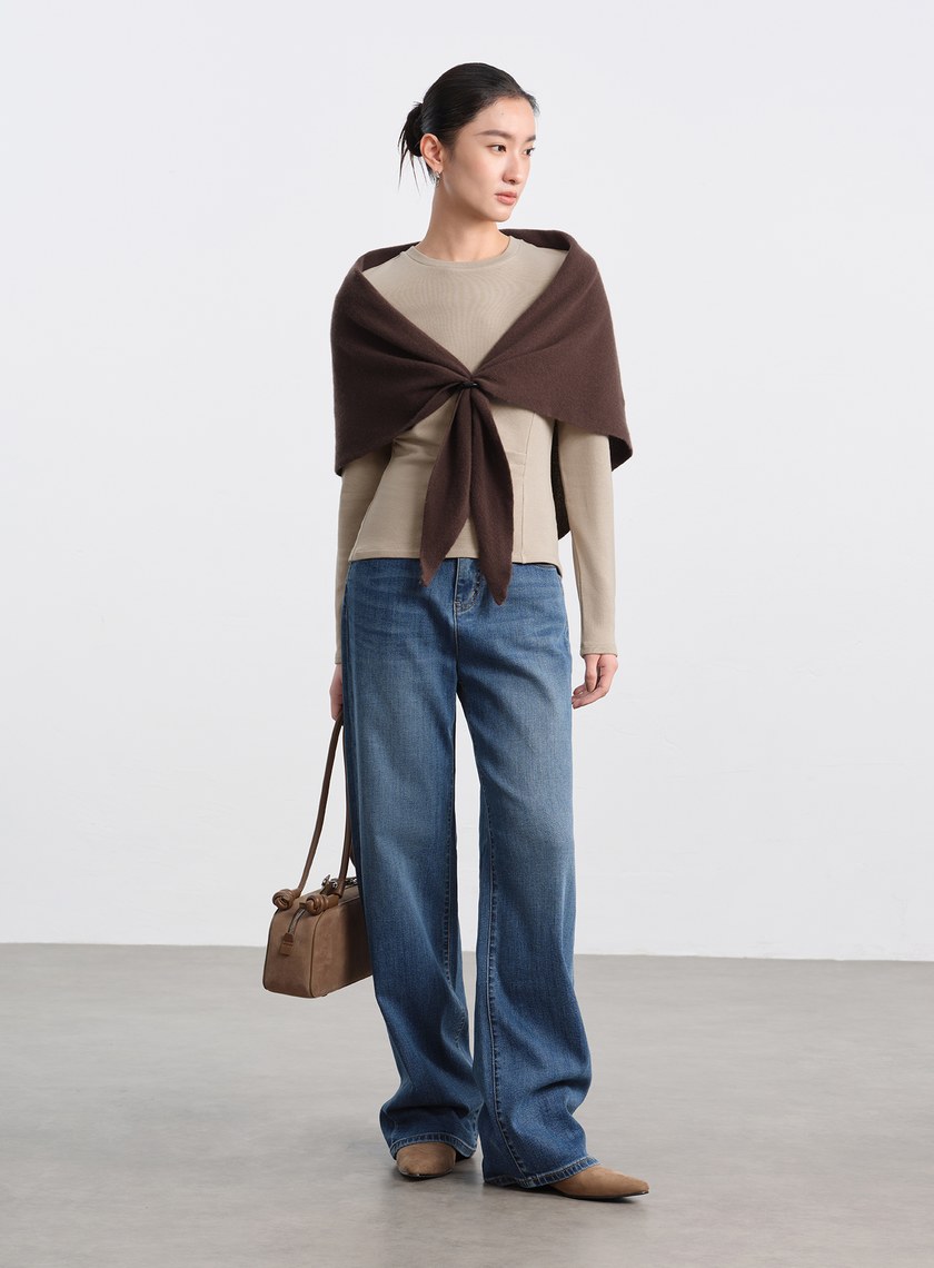 不對稱抓褶圓領發熱上衣