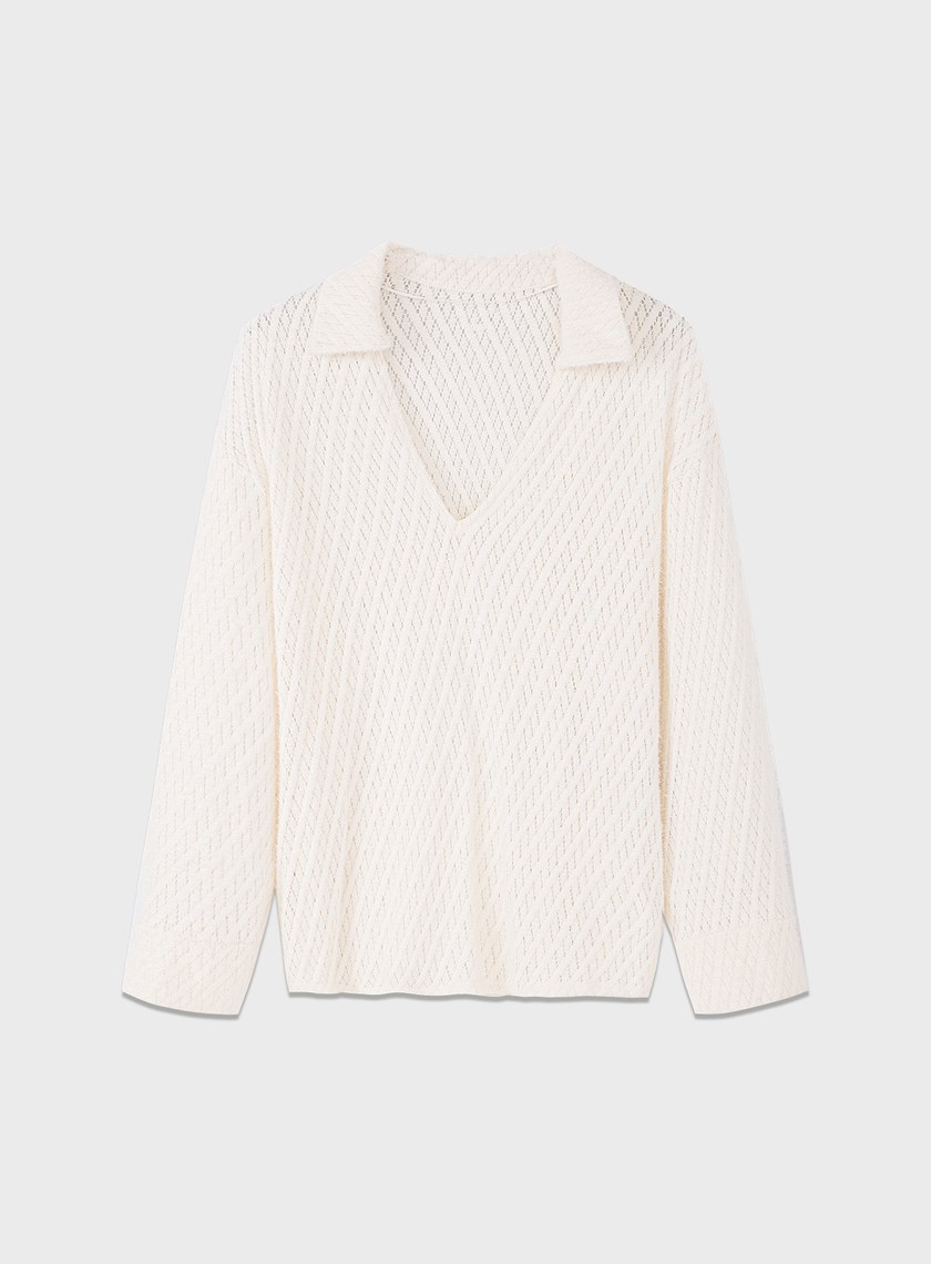 菱格紋V領簍空上衣