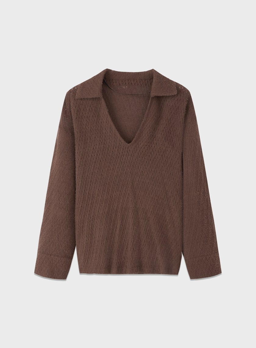 菱格紋V領簍空上衣