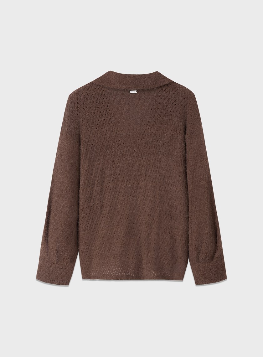 菱格紋V領簍空上衣