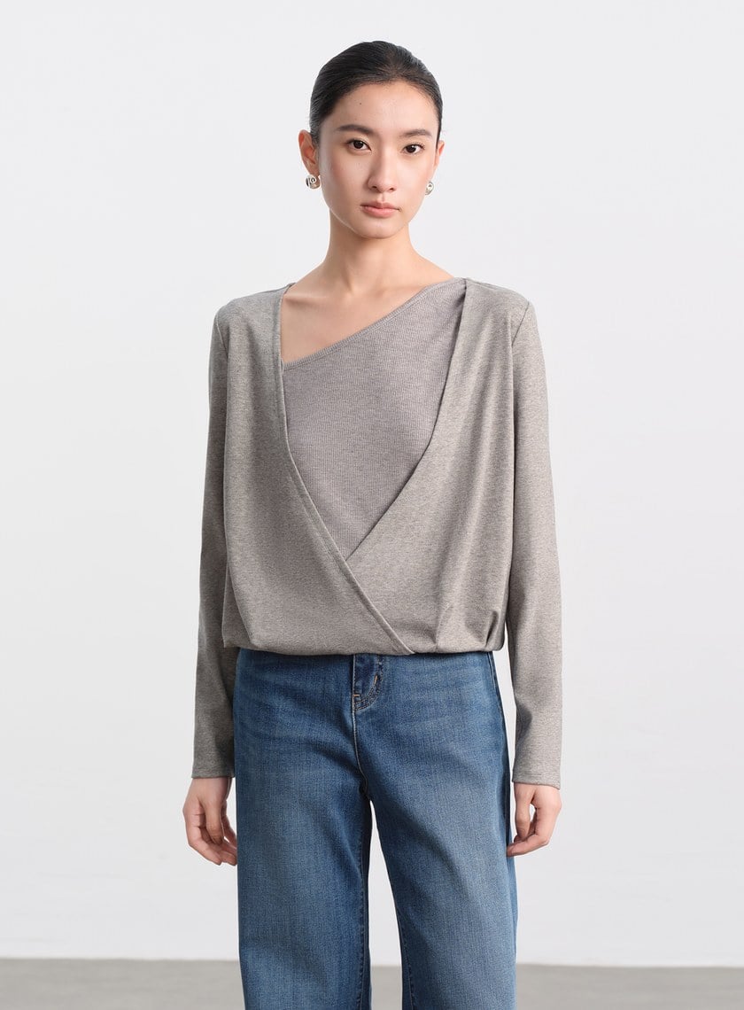 垂墜舒適亮絲雙層上衣