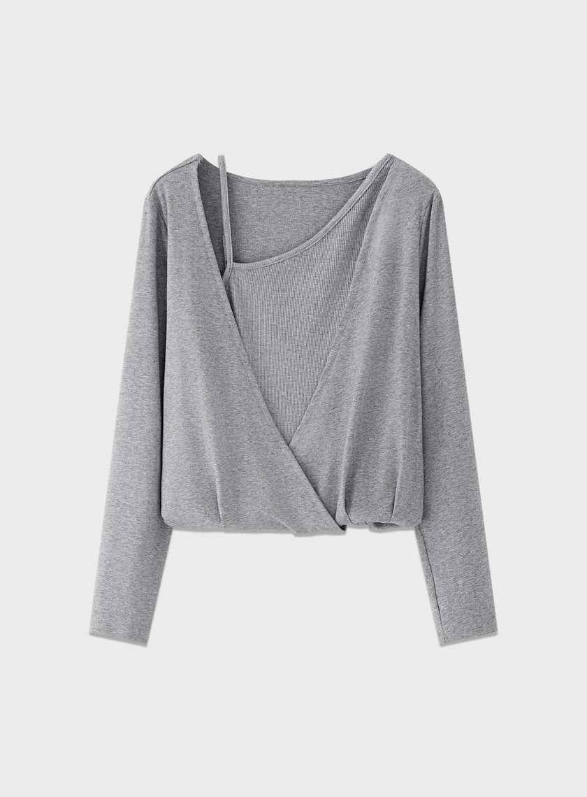 垂墜舒適亮絲雙層上衣