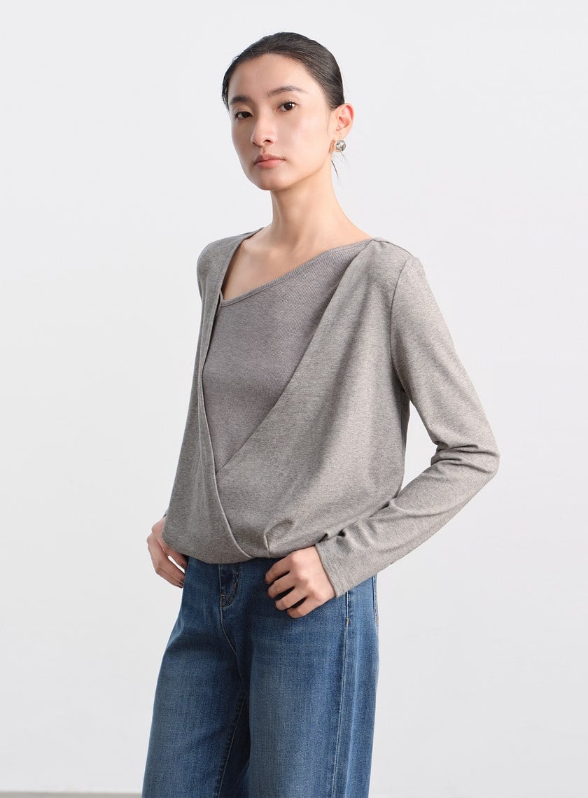 垂墜舒適亮絲雙層上衣