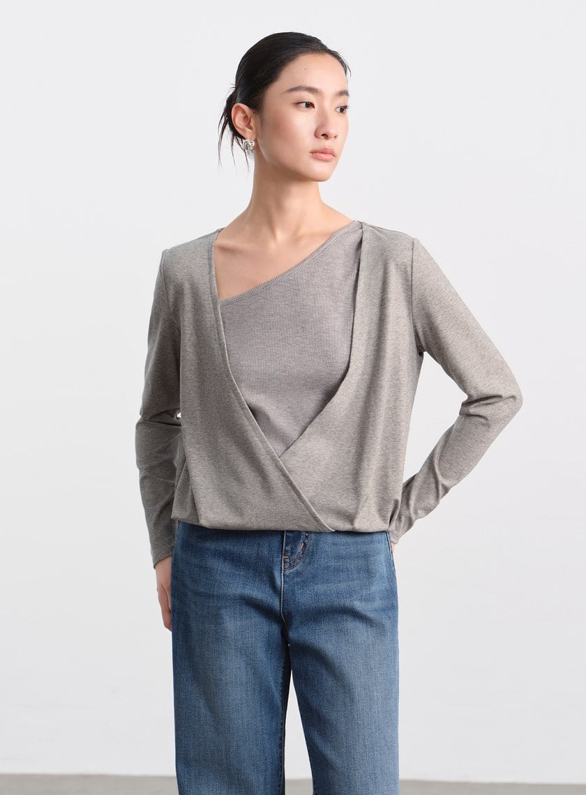 垂墜舒適亮絲雙層上衣