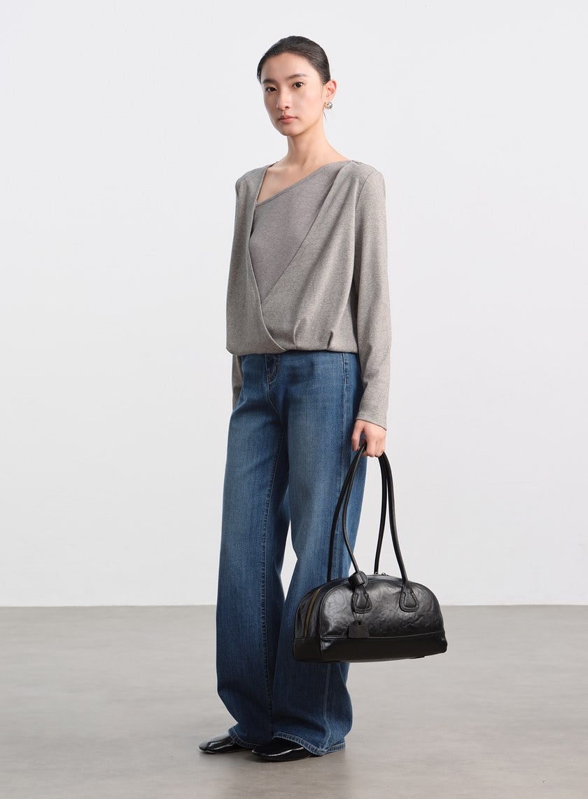 垂墜舒適亮絲雙層上衣