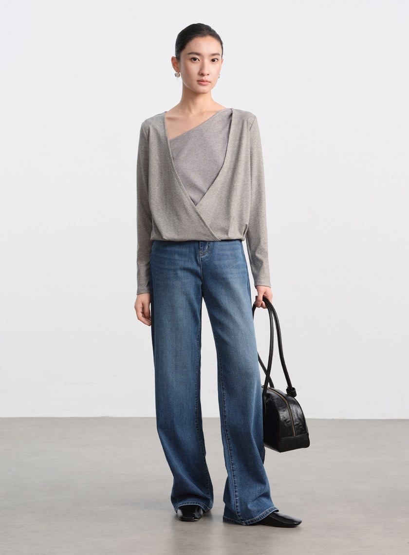 垂墜舒適亮絲雙層上衣