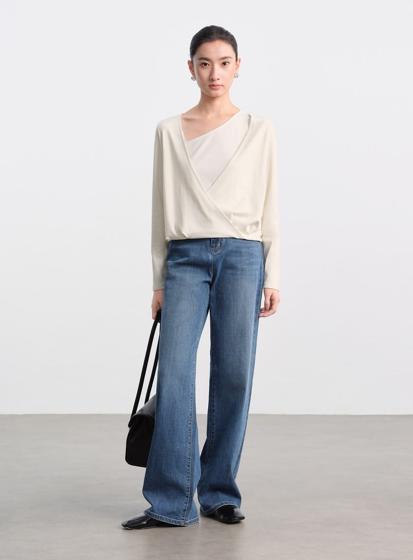 垂墜舒適亮絲雙層上衣