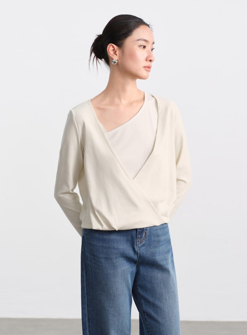 垂墜舒適亮絲雙層上衣