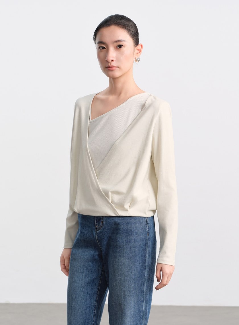 垂墜舒適亮絲雙層上衣