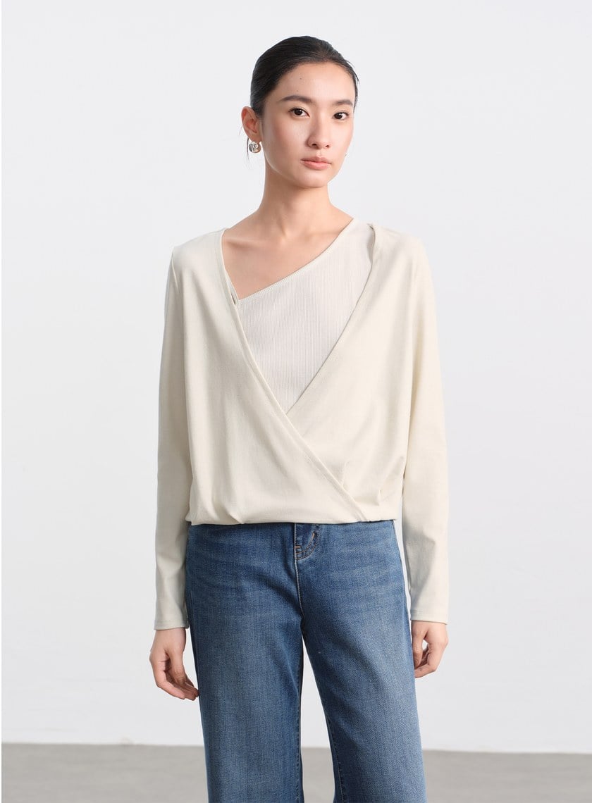 垂墜舒適亮絲雙層上衣