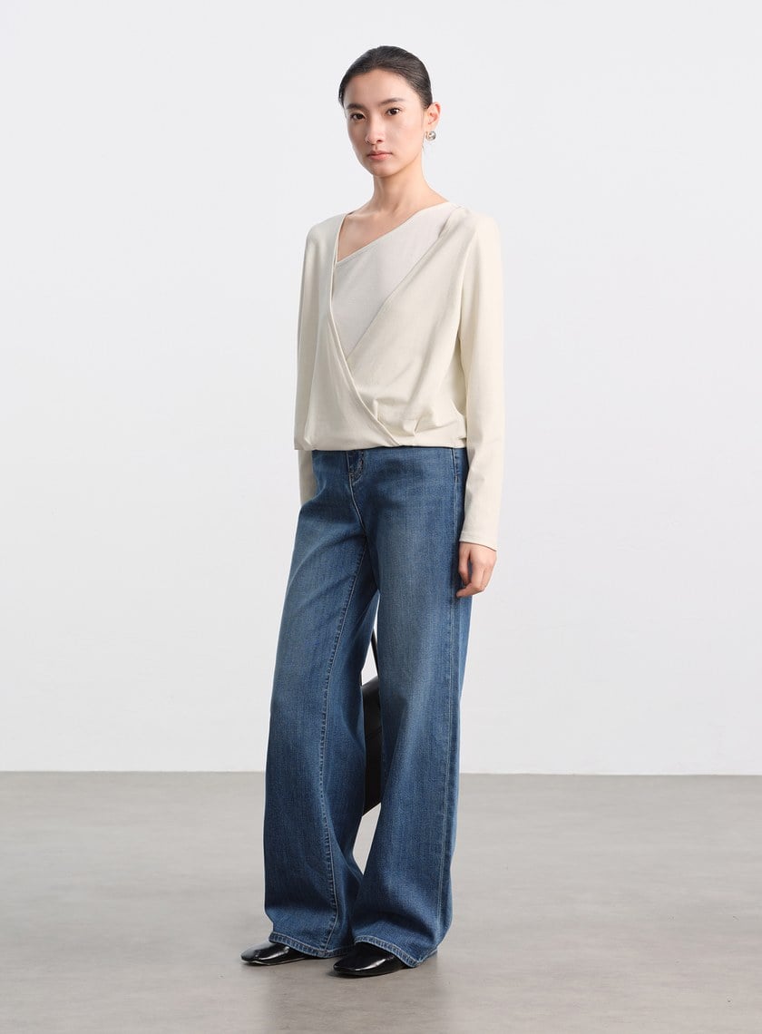 垂墜舒適亮絲雙層上衣