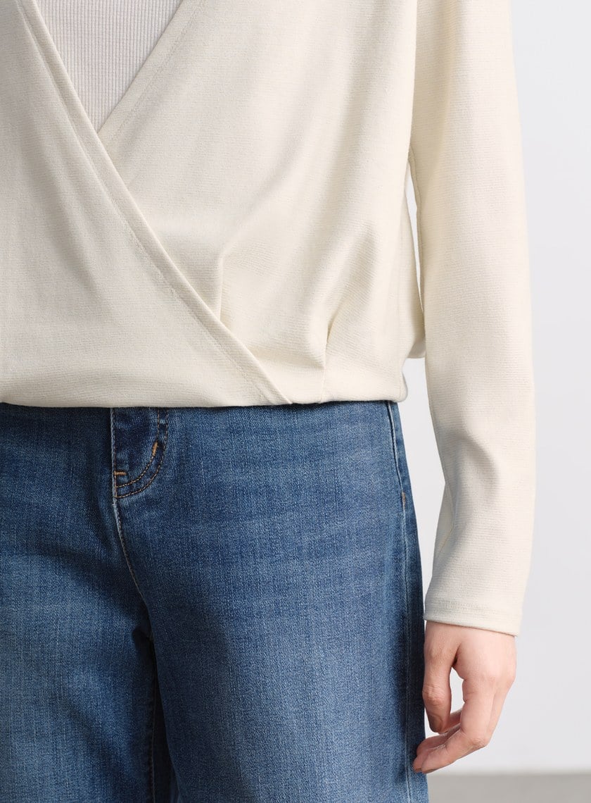 垂墜舒適亮絲雙層上衣