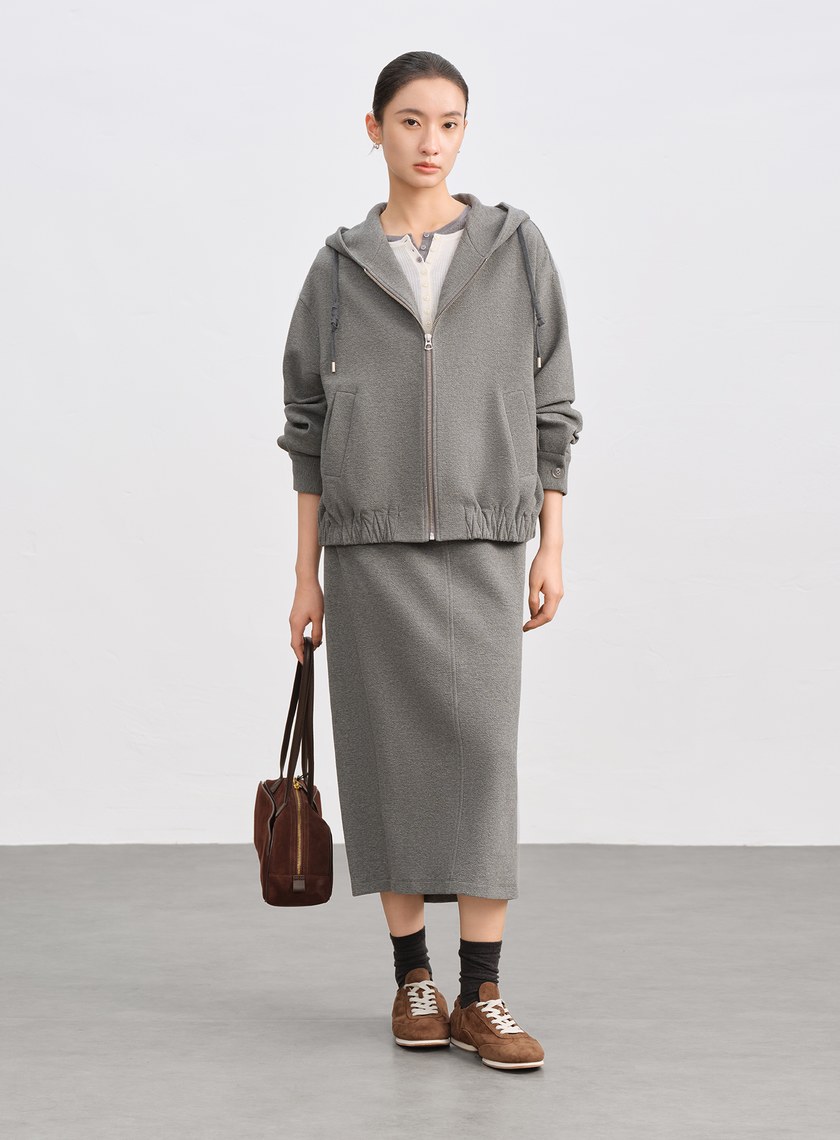 特殊紋理短版連帽開襟外套