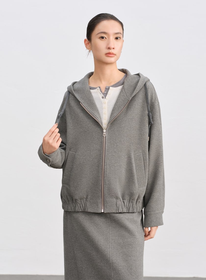 特殊紋理短版連帽開襟外套