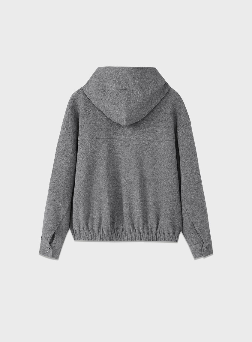 特殊紋理短版連帽開襟外套