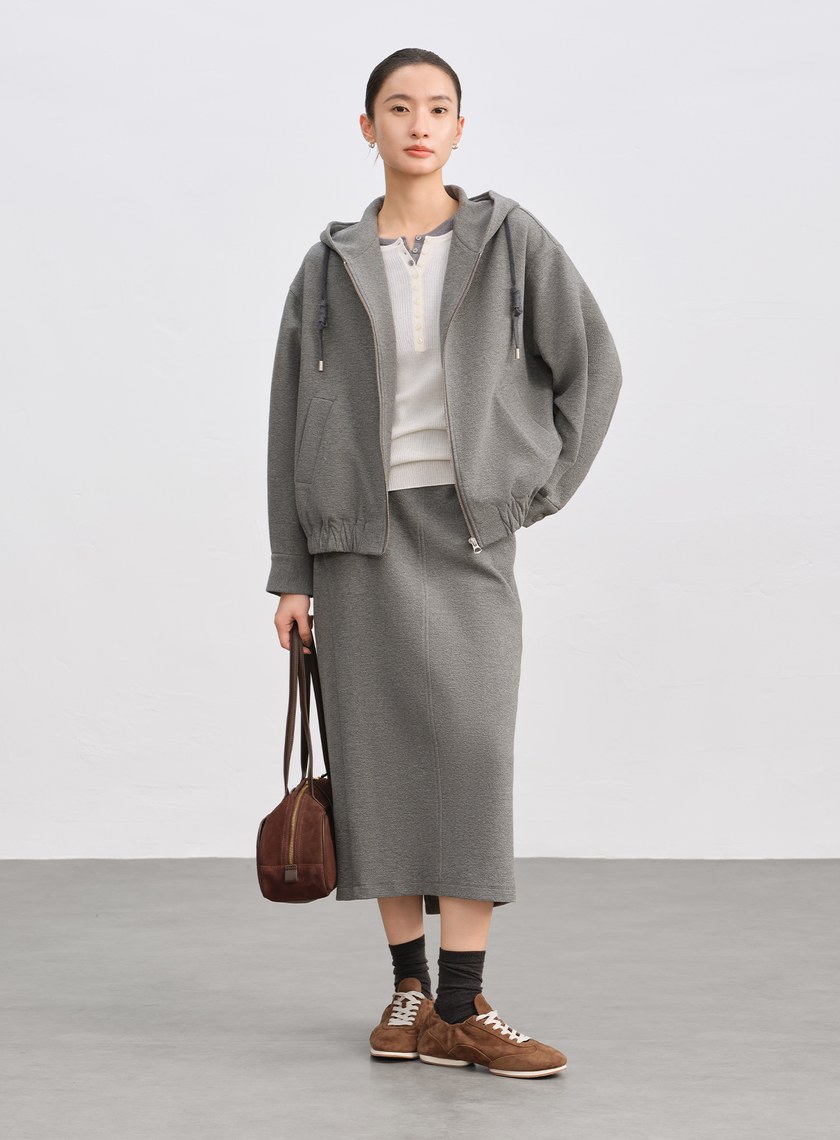 特殊紋理短版連帽開襟外套