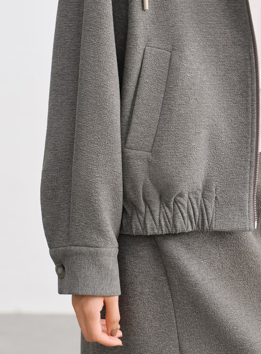 特殊紋理短版連帽開襟外套