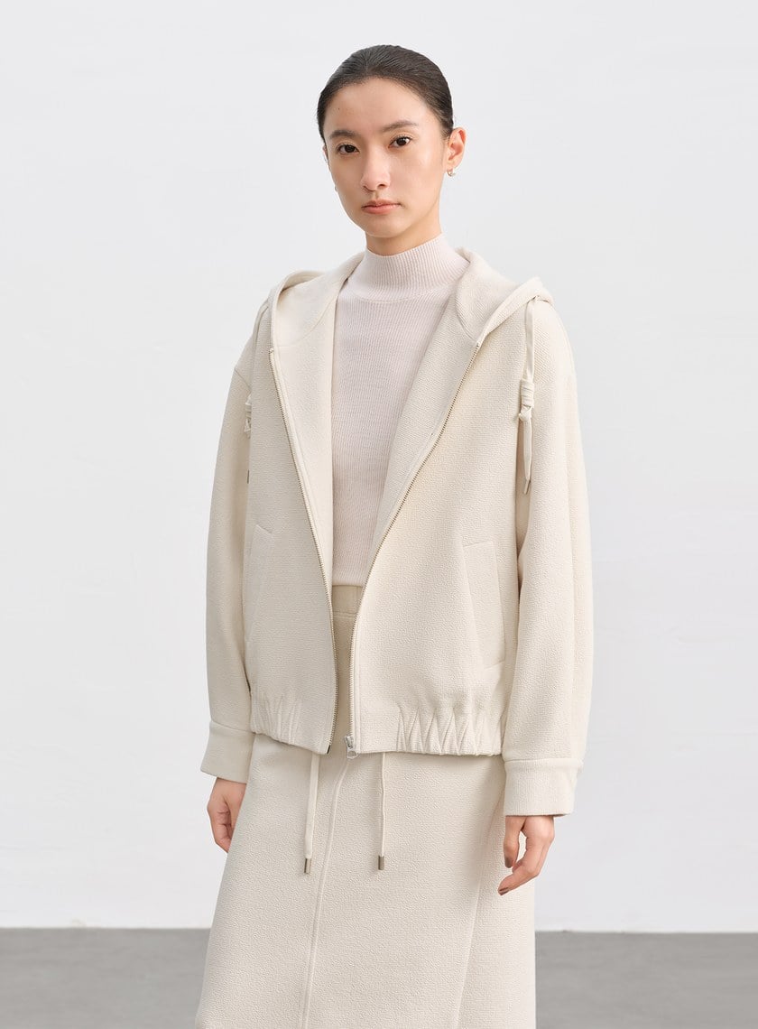 特殊紋理短版連帽開襟外套