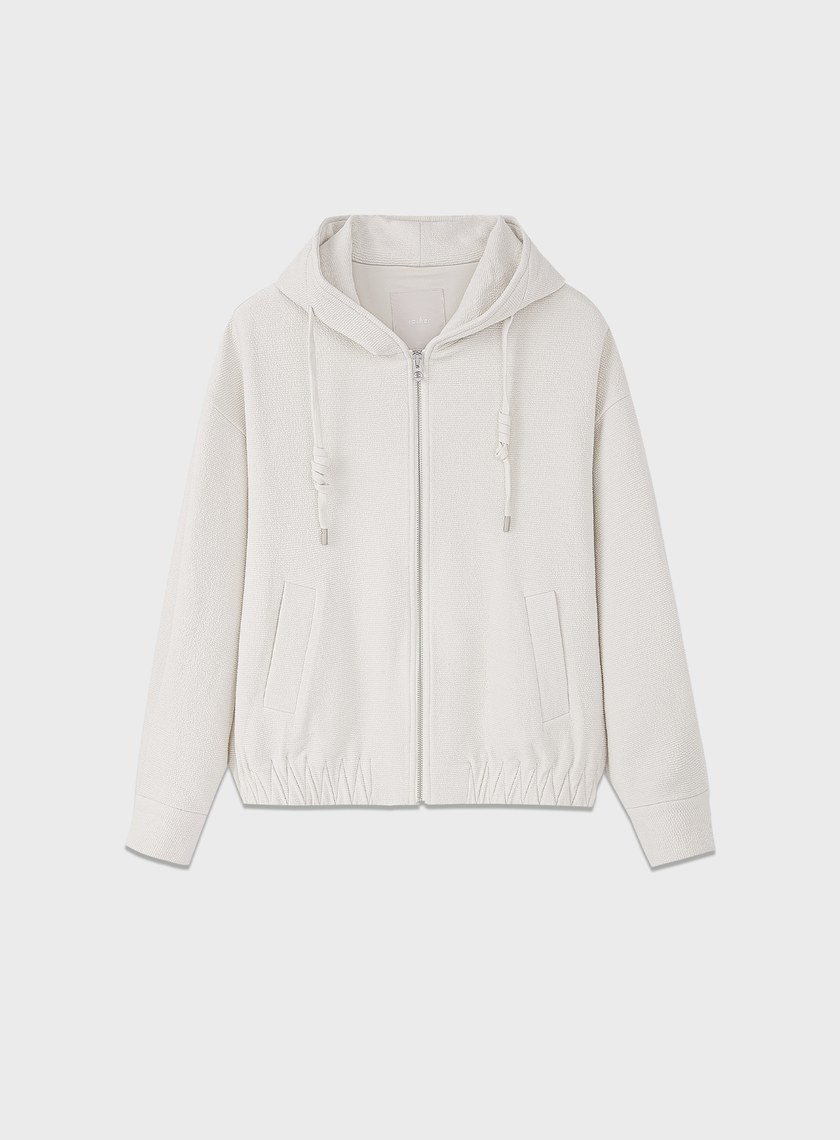 特殊紋理短版連帽開襟外套