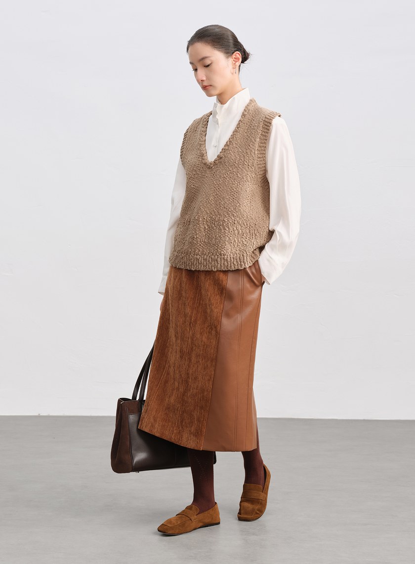 休閒肌理感V領針織背心