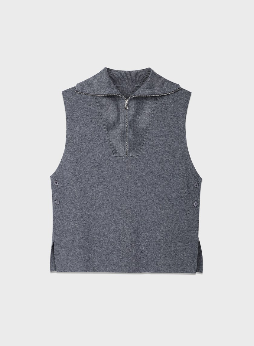 絲光羊毛翻領拉鍊針織背心