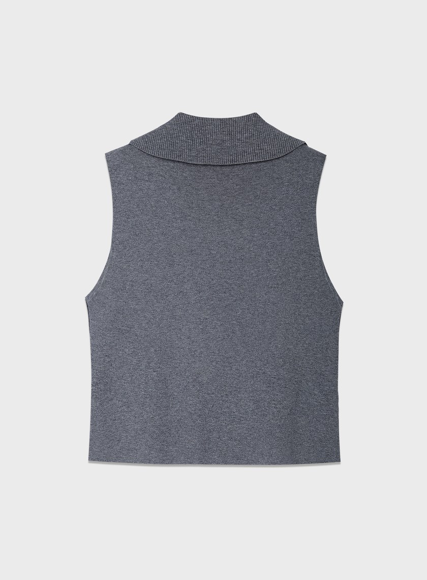 絲光羊毛翻領拉鍊針織背心