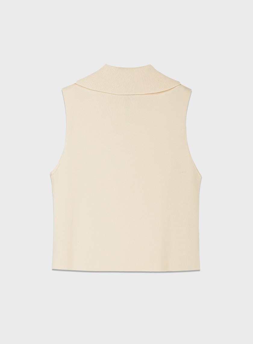 絲光羊毛翻領拉鍊針織背心