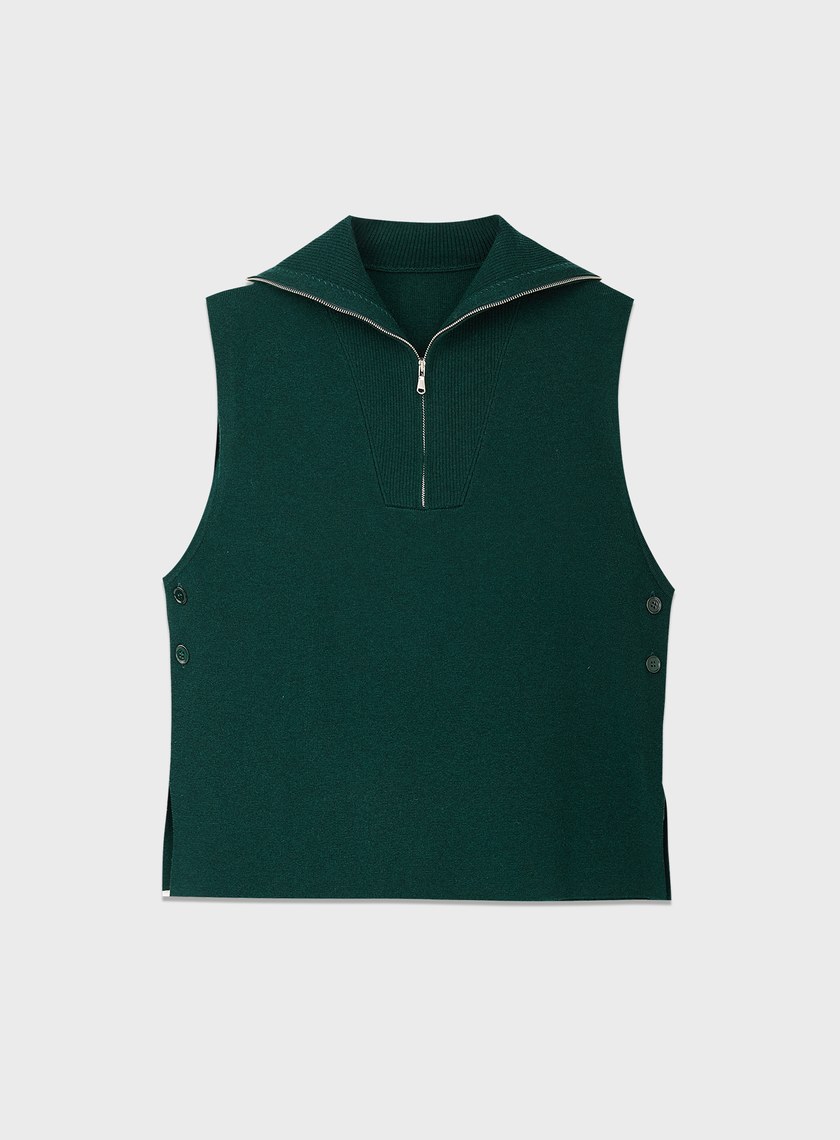 絲光羊毛翻領拉鍊針織背心