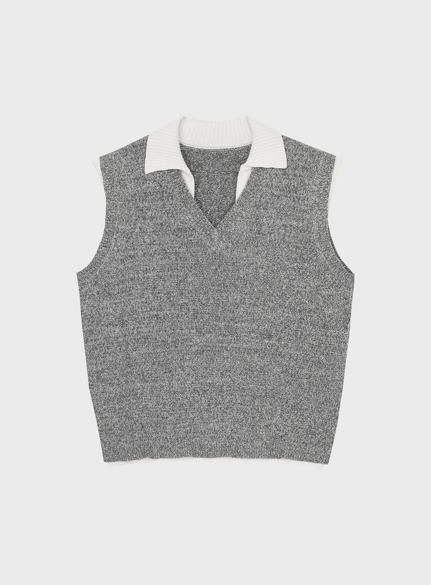 無袖拼接POLO領上衣