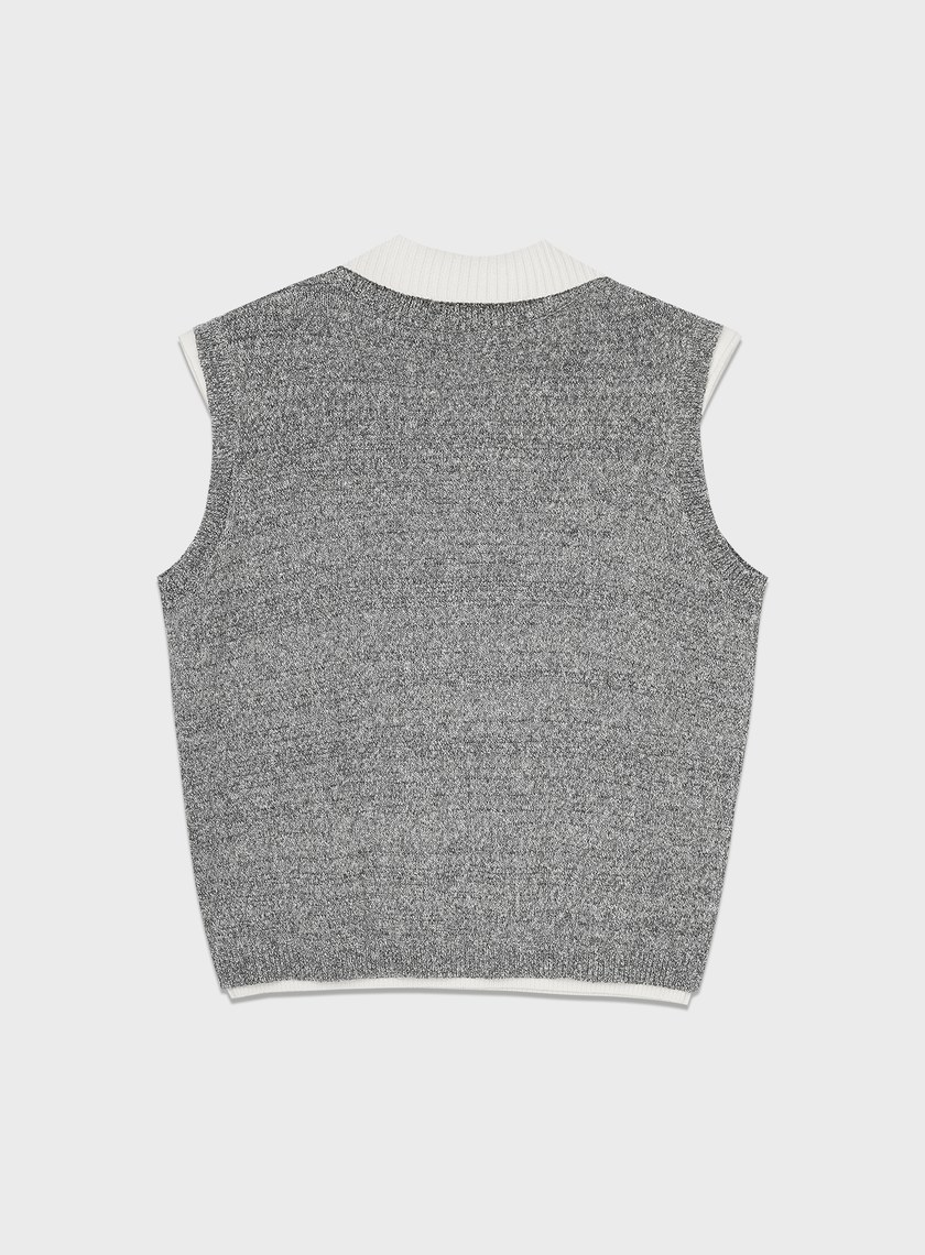 無袖拼接POLO領上衣