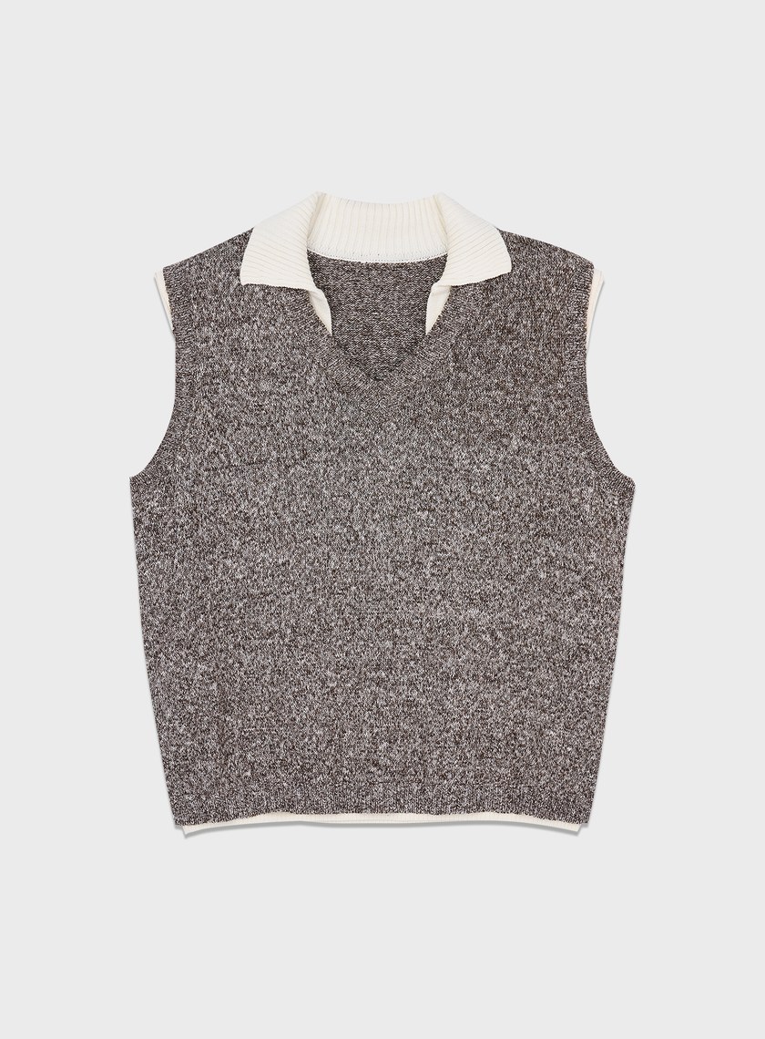 無袖拼接POLO領上衣