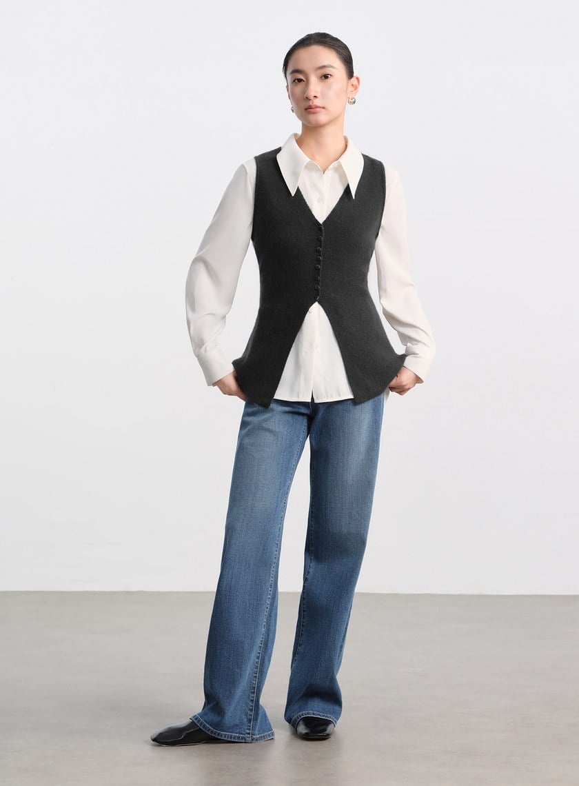 修身浣熊絨背心