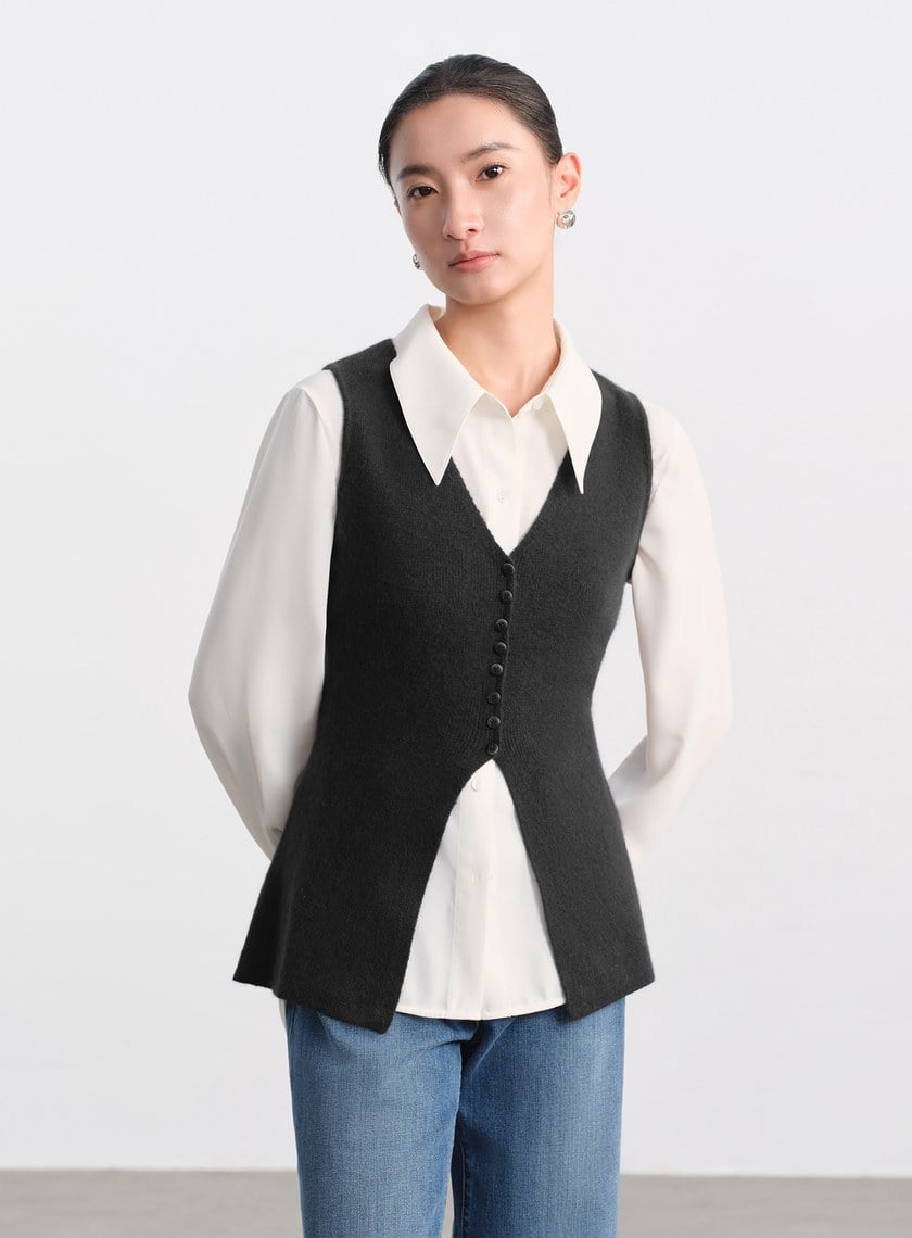 修身浣熊絨背心