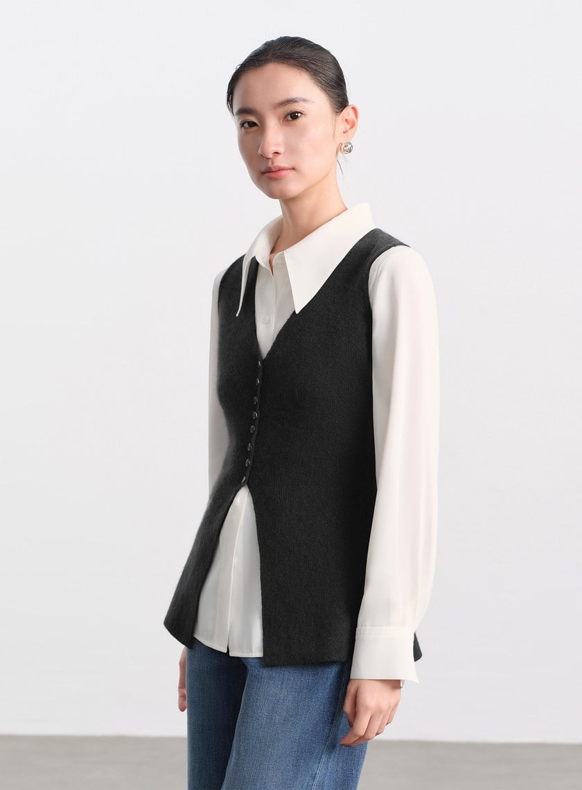 修身浣熊絨背心