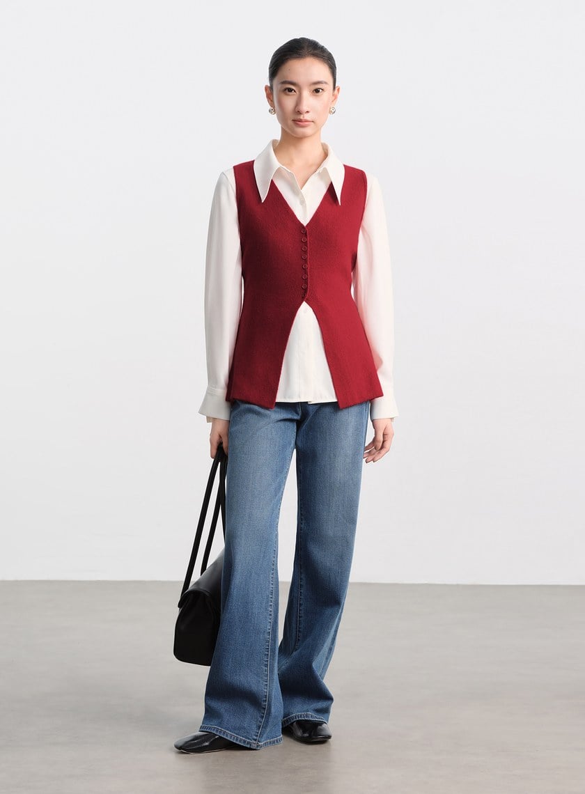 修身浣熊絨背心