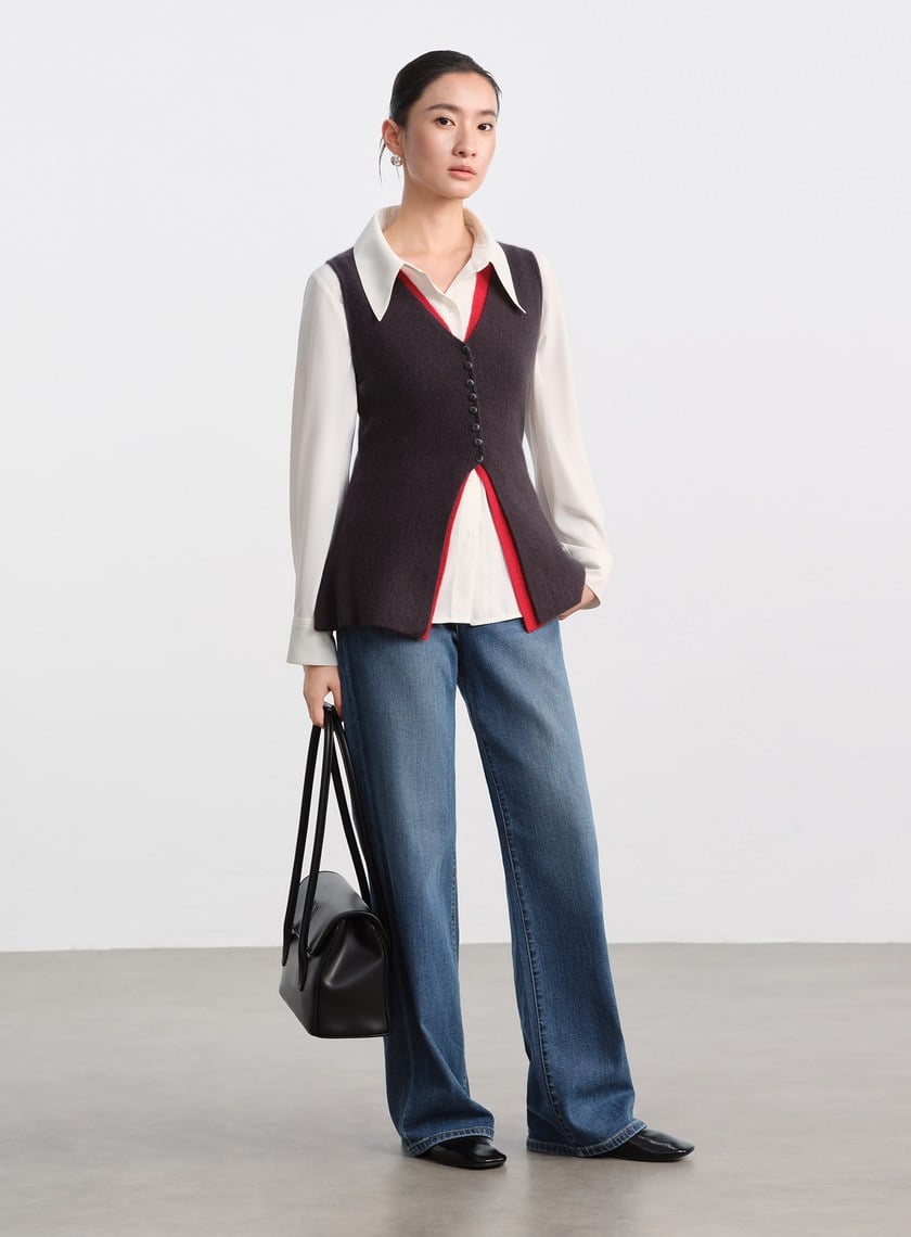 修身浣熊絨背心