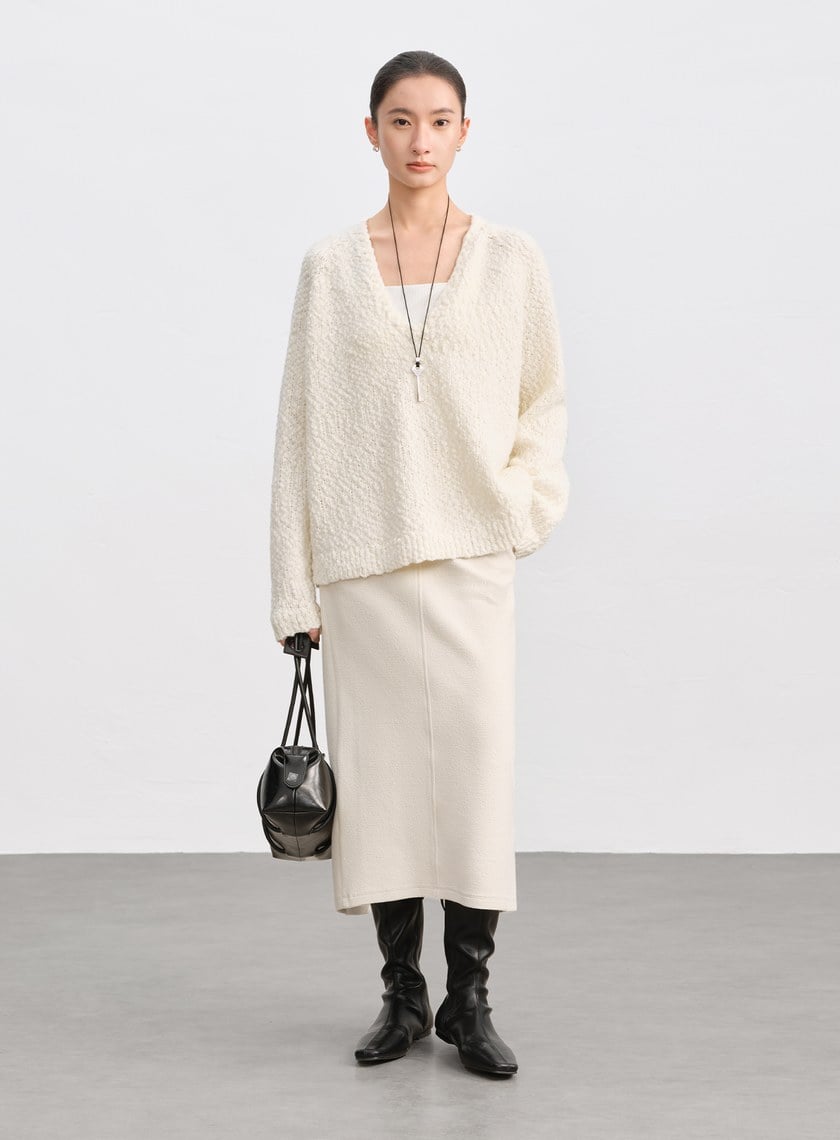 休閒肌理感V領毛衣