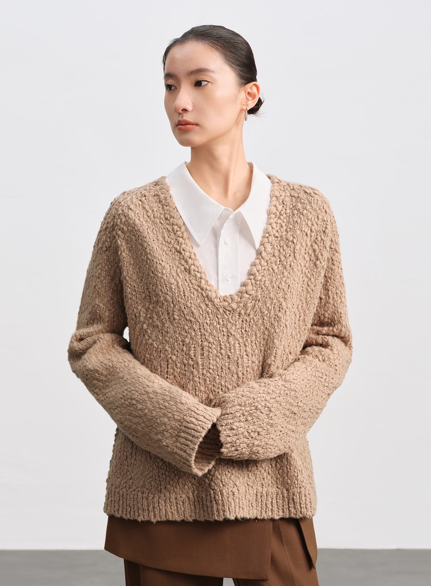 休閒肌理感V領毛衣