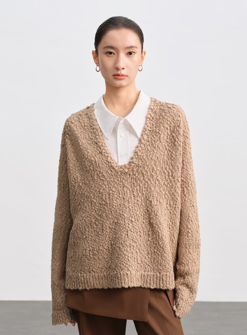 休閒肌理感V領毛衣