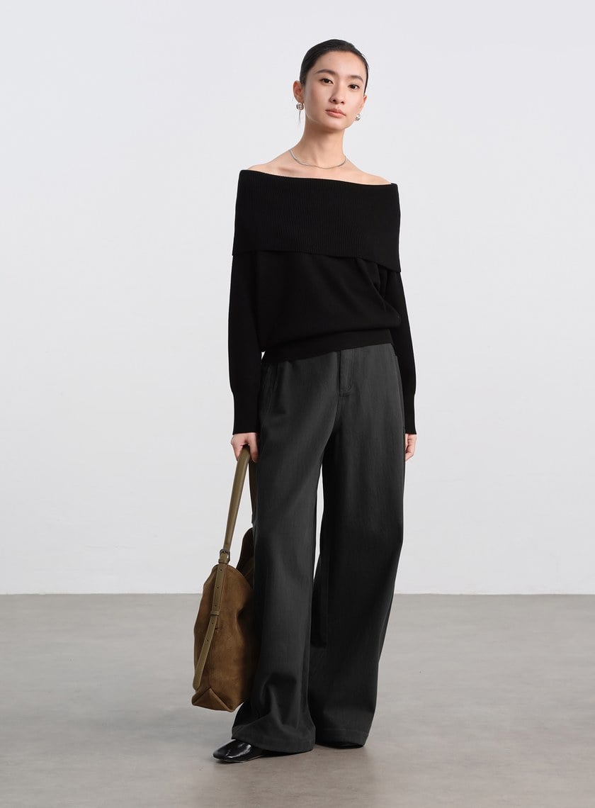 優雅一字領羊毛衫