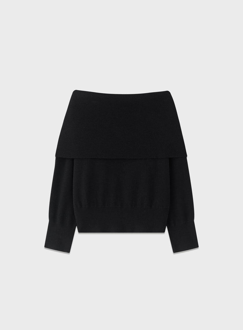 優雅一字領羊毛衫