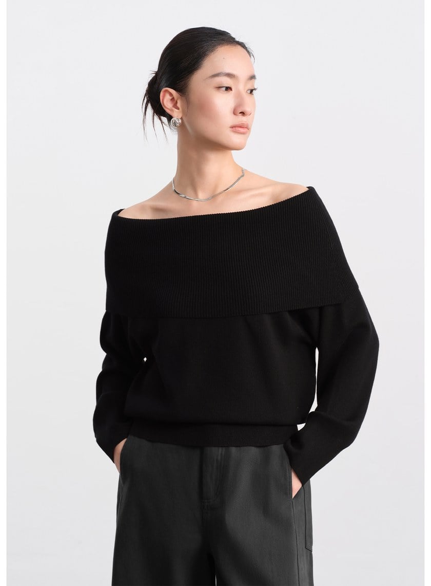 優雅一字領羊毛衫