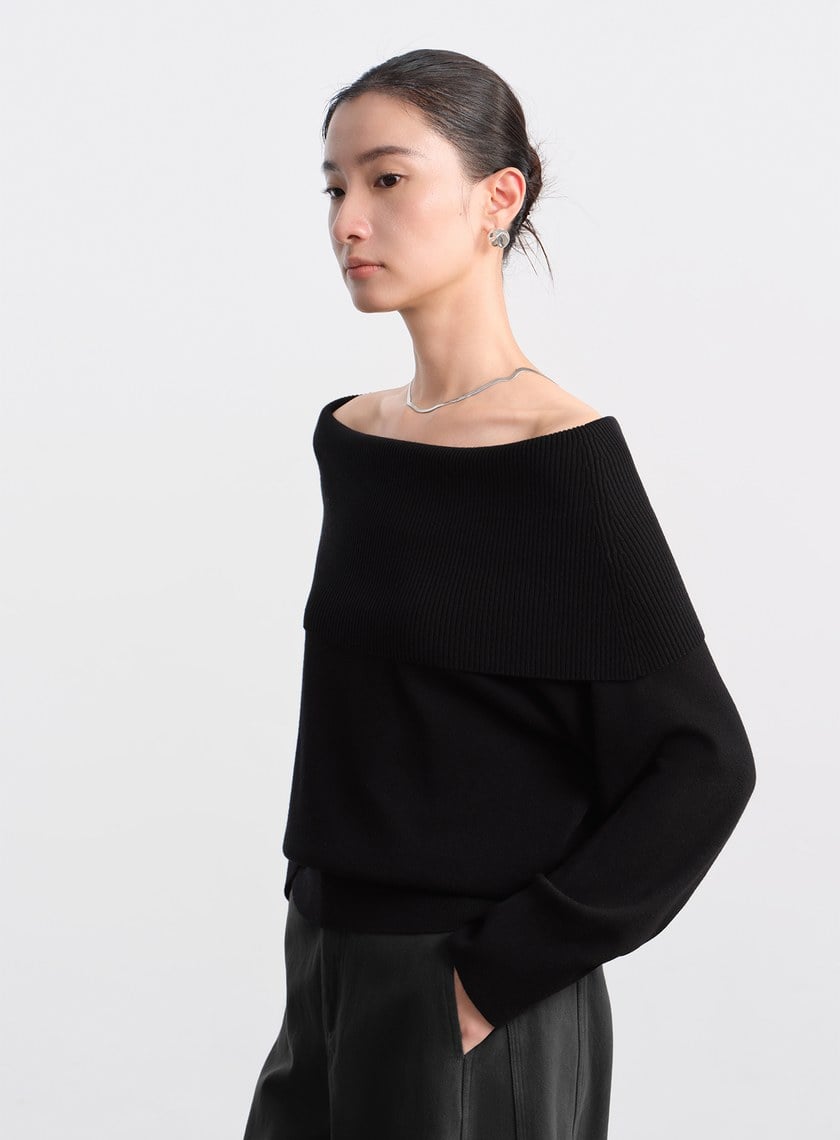 優雅一字領羊毛衫