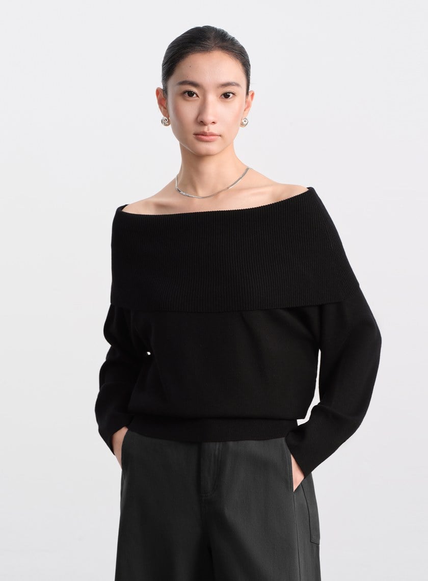 優雅一字領羊毛衫